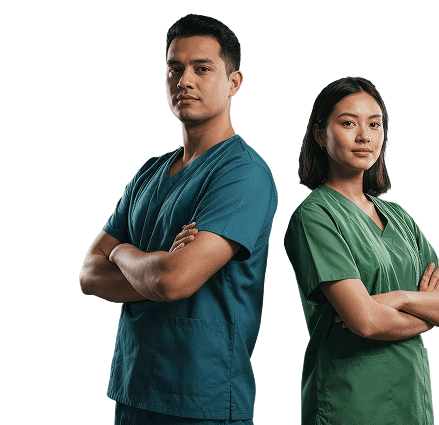 Healthcare professionals in scrubs